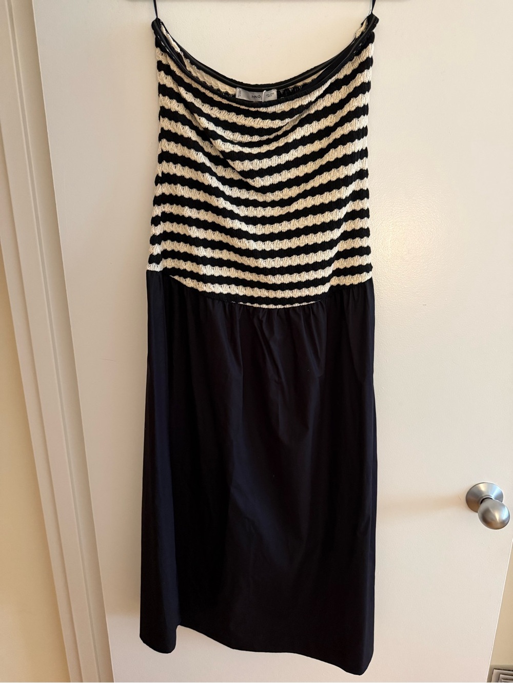 Mango Black and Cream Strapless Midi Dress